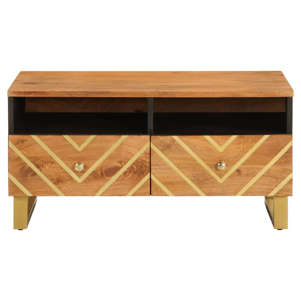 VidaXL Coffee Table 80x54x40 Cm Solid Mango Wood Chevron Pattern Drawers Living Room by vidaXL