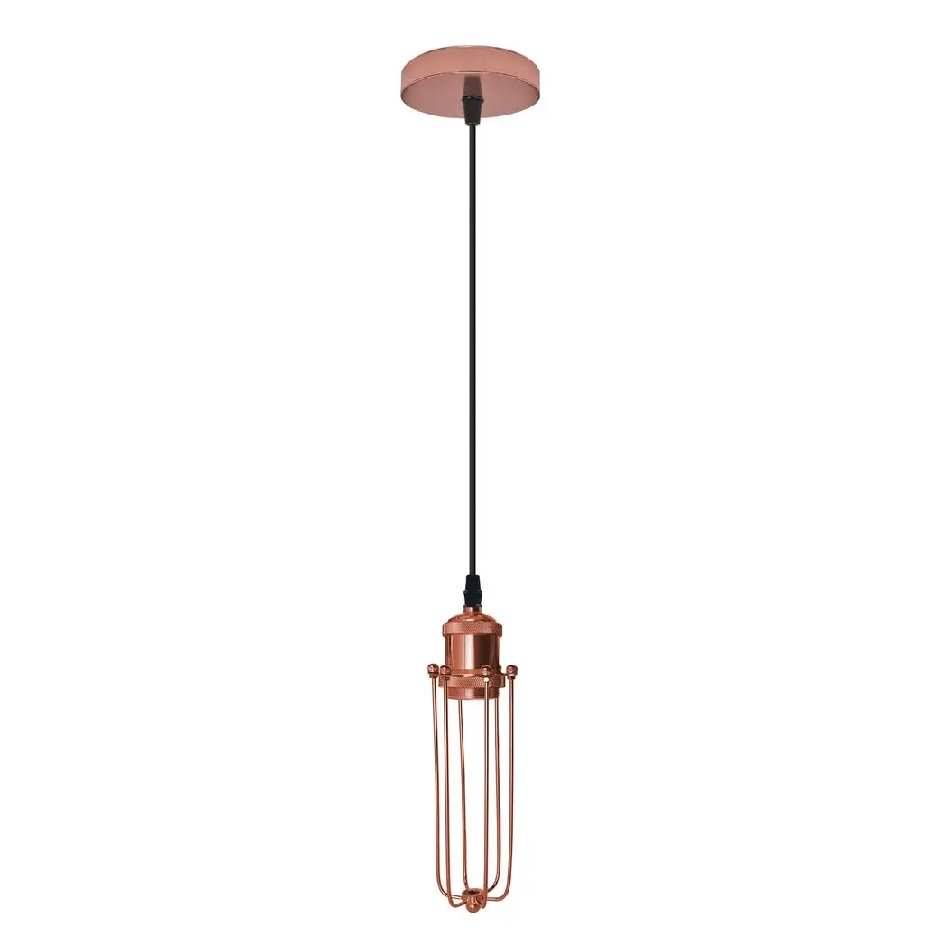 LEDSONE Single Rose Gold Ceiling E27 Pendant Light with Wire Cage, Industrial Vintage Hanging Lamp Fixture - Pendant Lights