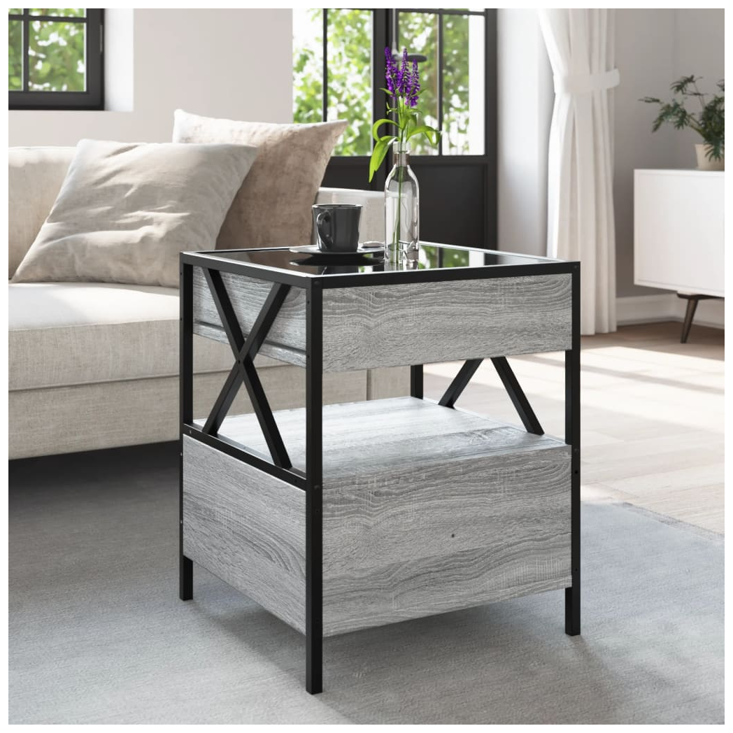 VidaXL Coffee Table 40x40x51 cm Infinity LED Mirror Grey Sonoma for Living Room by vidaXL