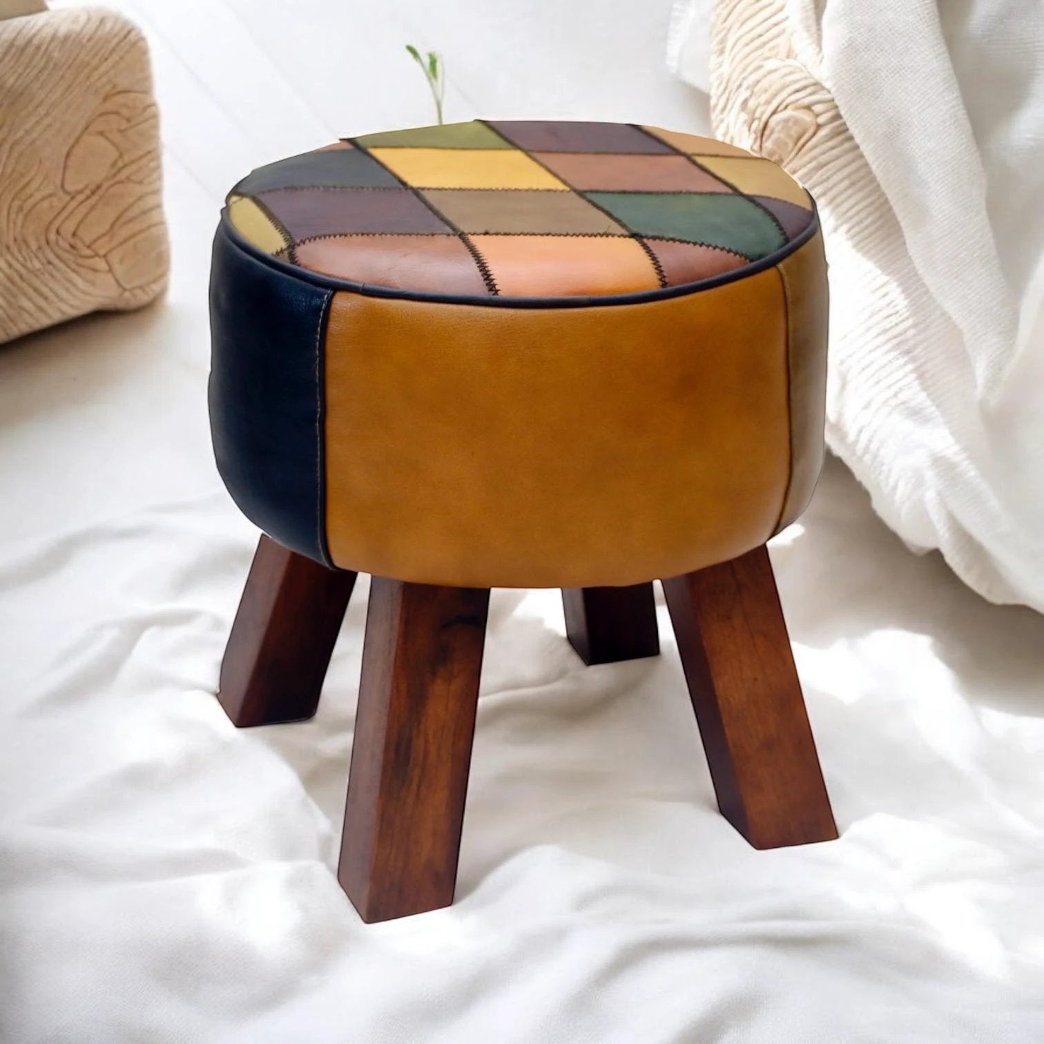Premium Leather Stool 42cm Harlequin Pattern Home by MSL