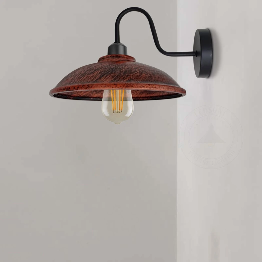 Rustic Red Wall Sconce 8in E27 Swan Neck Hemisphere Shade by Un-branded