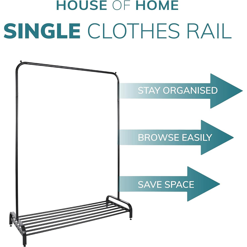 Direct Online Houseware Premium Clothes Rail Black Powder Coated Wide With Shelf - Wardrobe