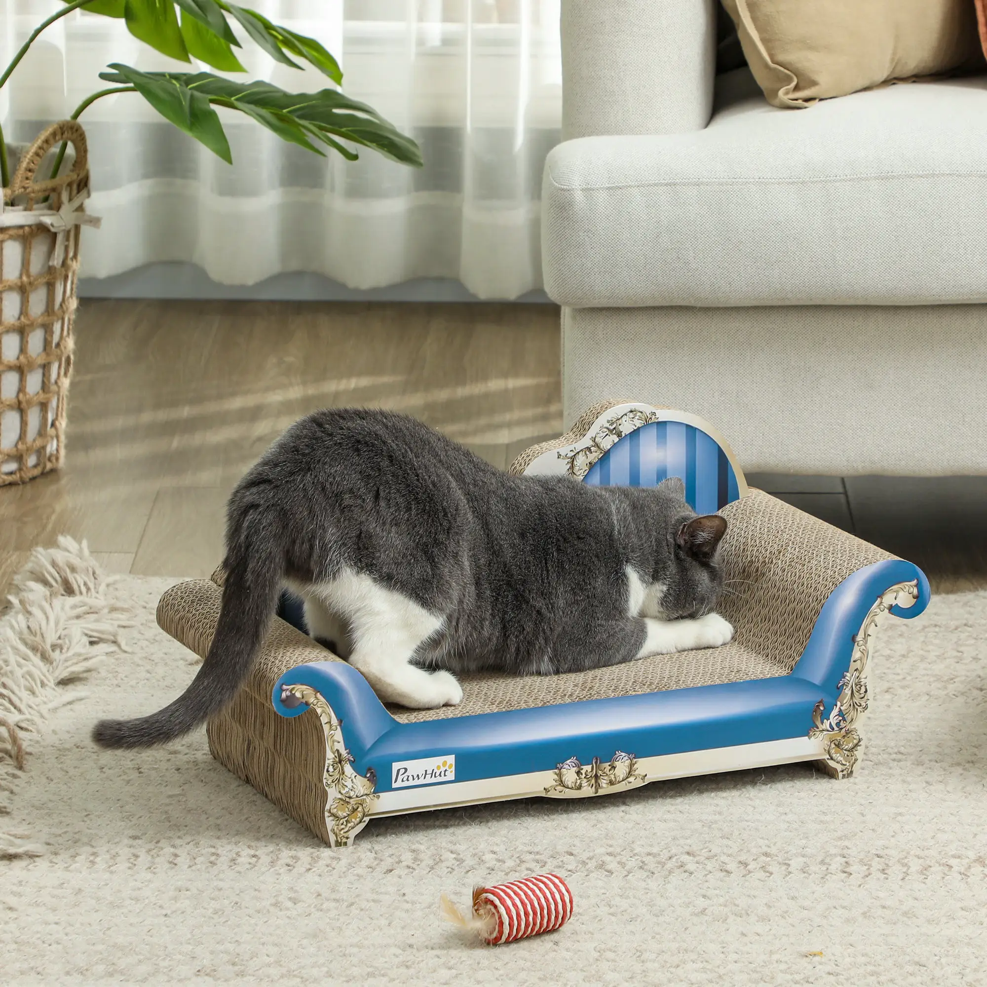 PawHut PawHut 2 in1 Cat Scratcher with Catnip, Cardboard Lounge Bed, Blue - Cat Beds