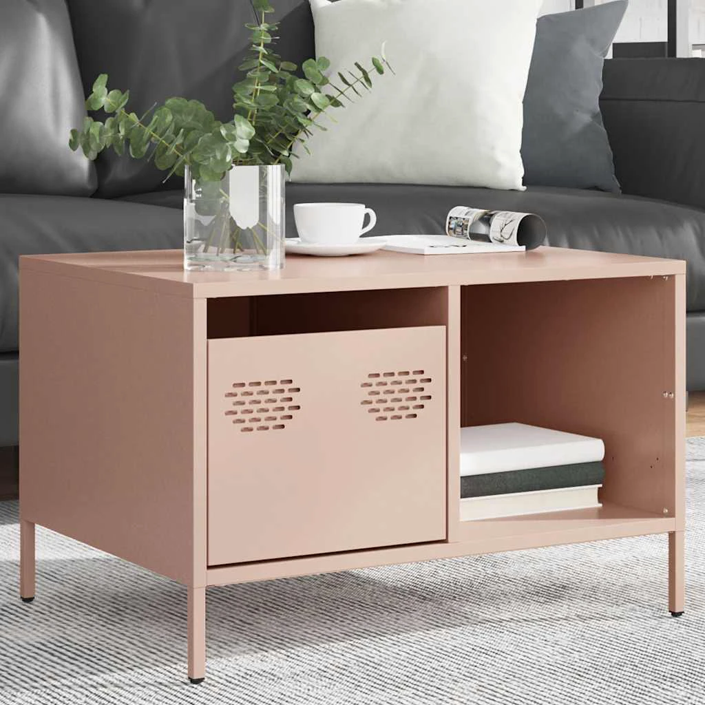 vidaXL VidaXL Pink Coffee Table 68.5x50x43.5 cm Cold Rolled Steel Industrial Storage Console For Living Room - Coffee Table