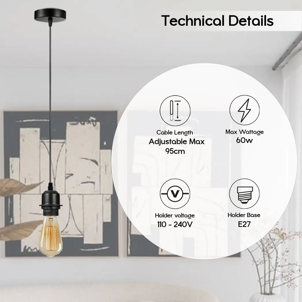 LEDSONE Industrial Grey Pendant Light Fitting, Lampshade Addable E27 Lamp Holder UK Holder Fitting Set With PVC Cable. - Pendant Lights
