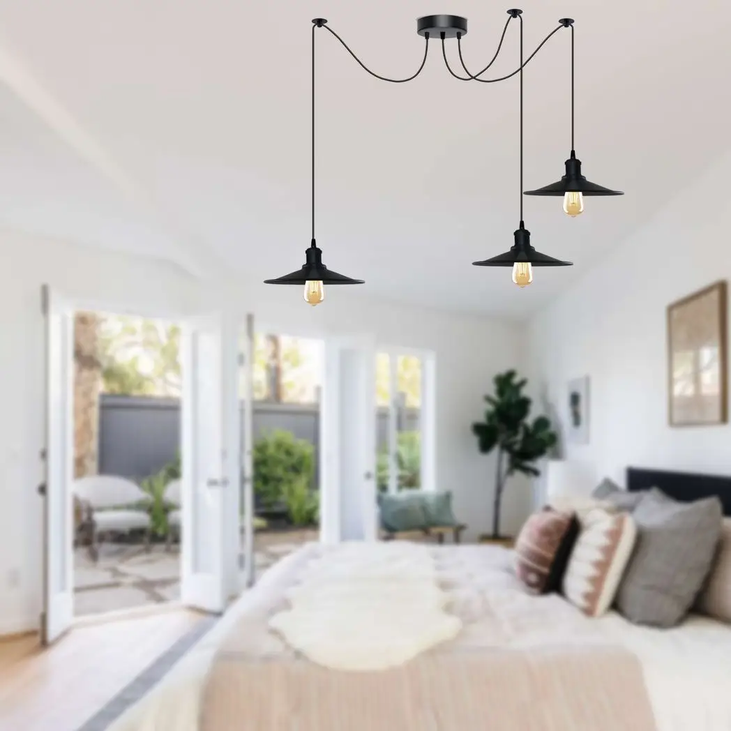 Un-branded Black Vintage 3 Head Cone shaped shade Ceiling Pendant Light Fitting with Adjustable Cord Hanging Light Fixture - Pendant Lights