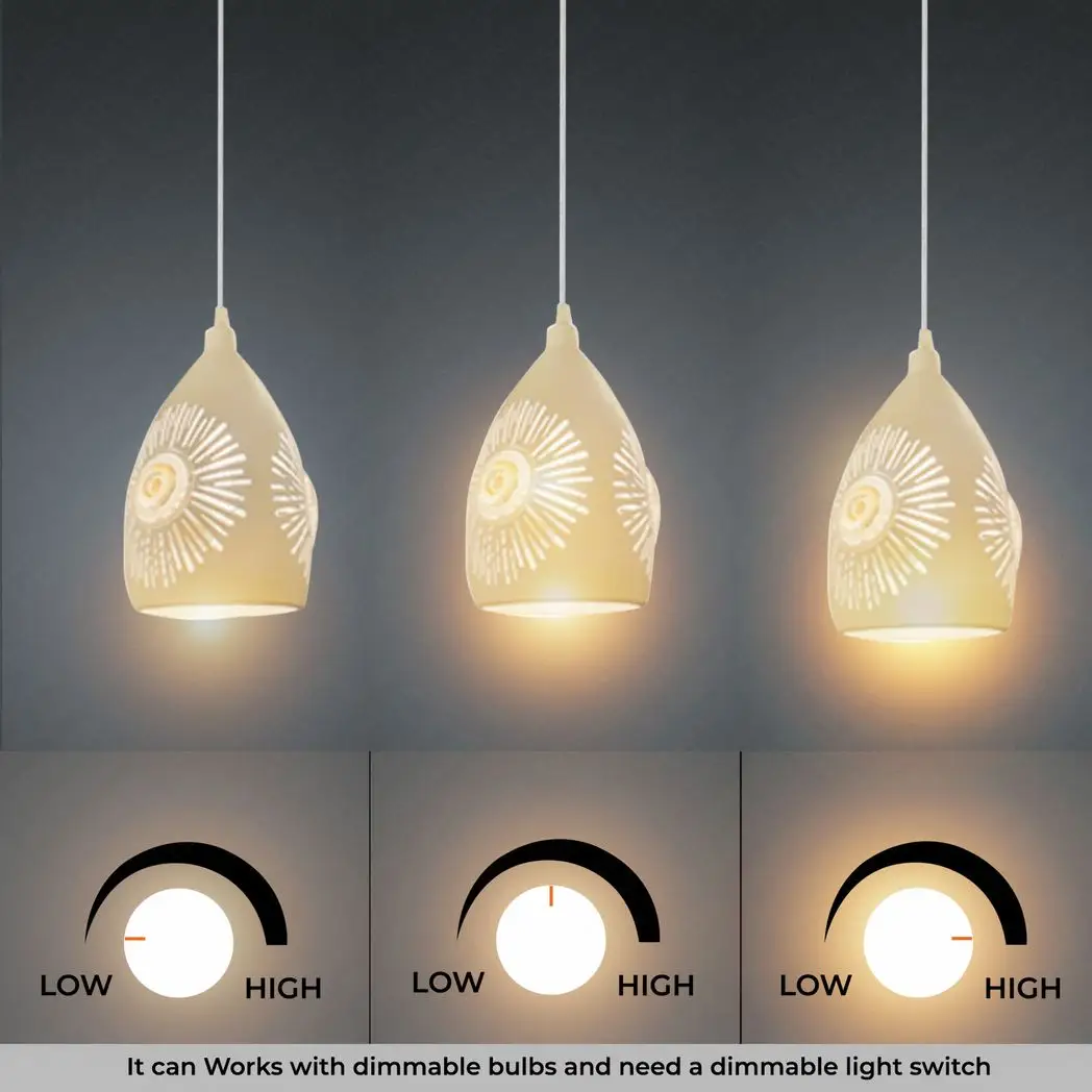 LEDSONE Vintage Industrial Ceiling Pendant Light, White Metal Shade Hanging Chandelier Lights - Pendant Lights