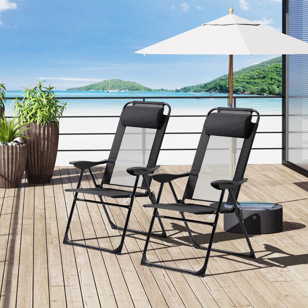 2 Portable Folding Recliner Outdoor Patio Chaise Lounge Chair with Backrest by Outsunny