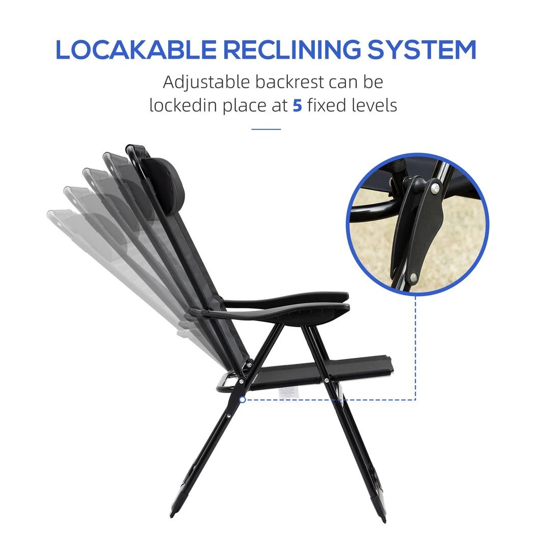 2 Portable Folding Recliner Outdoor Patio Chaise Lounge Chair with Backrest by Outsunny
