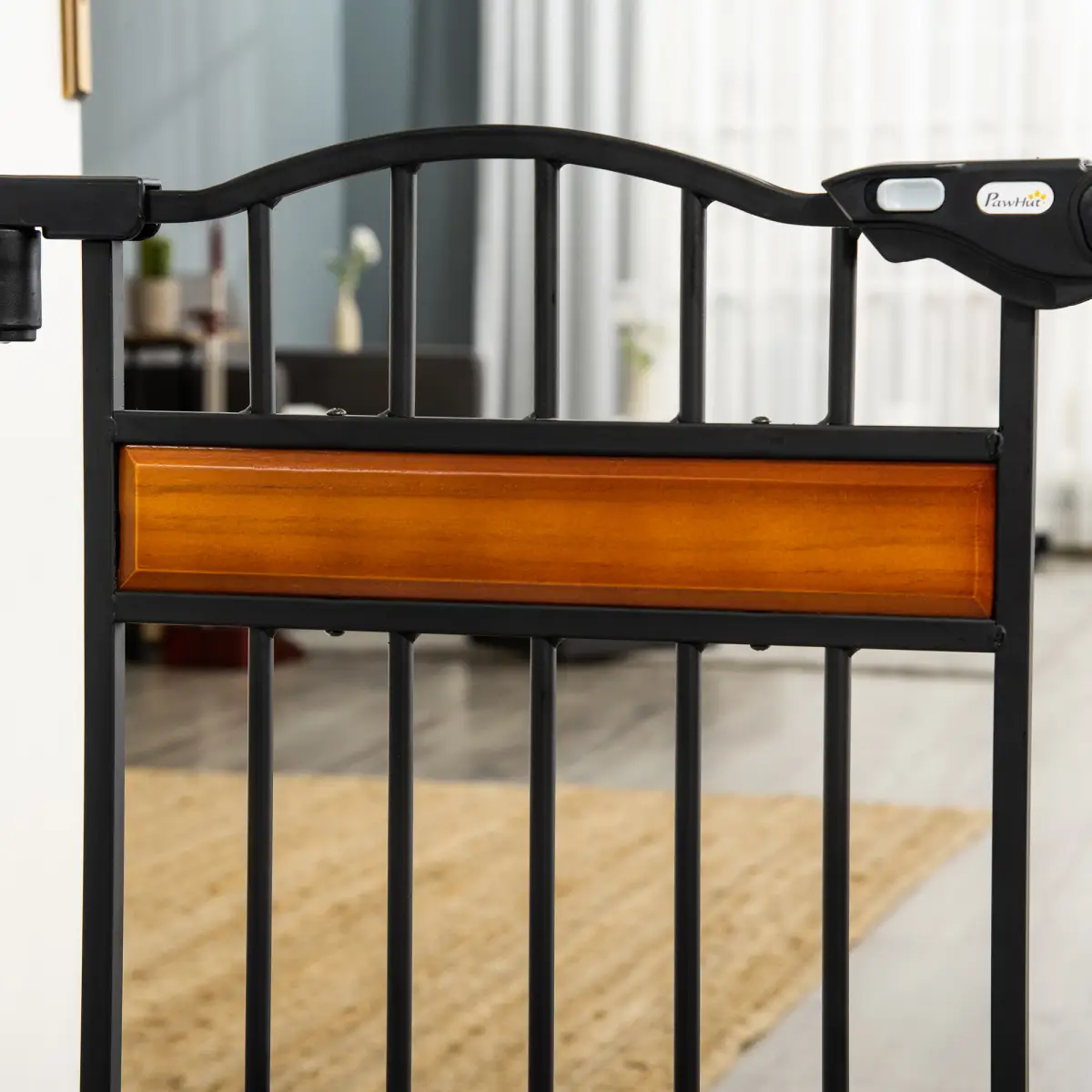 Unbranded Dog Gate Pet Safety Gate Cat Door Auto Close Pine Decor 74-80 cm Wide Pawhut - Pet Gate