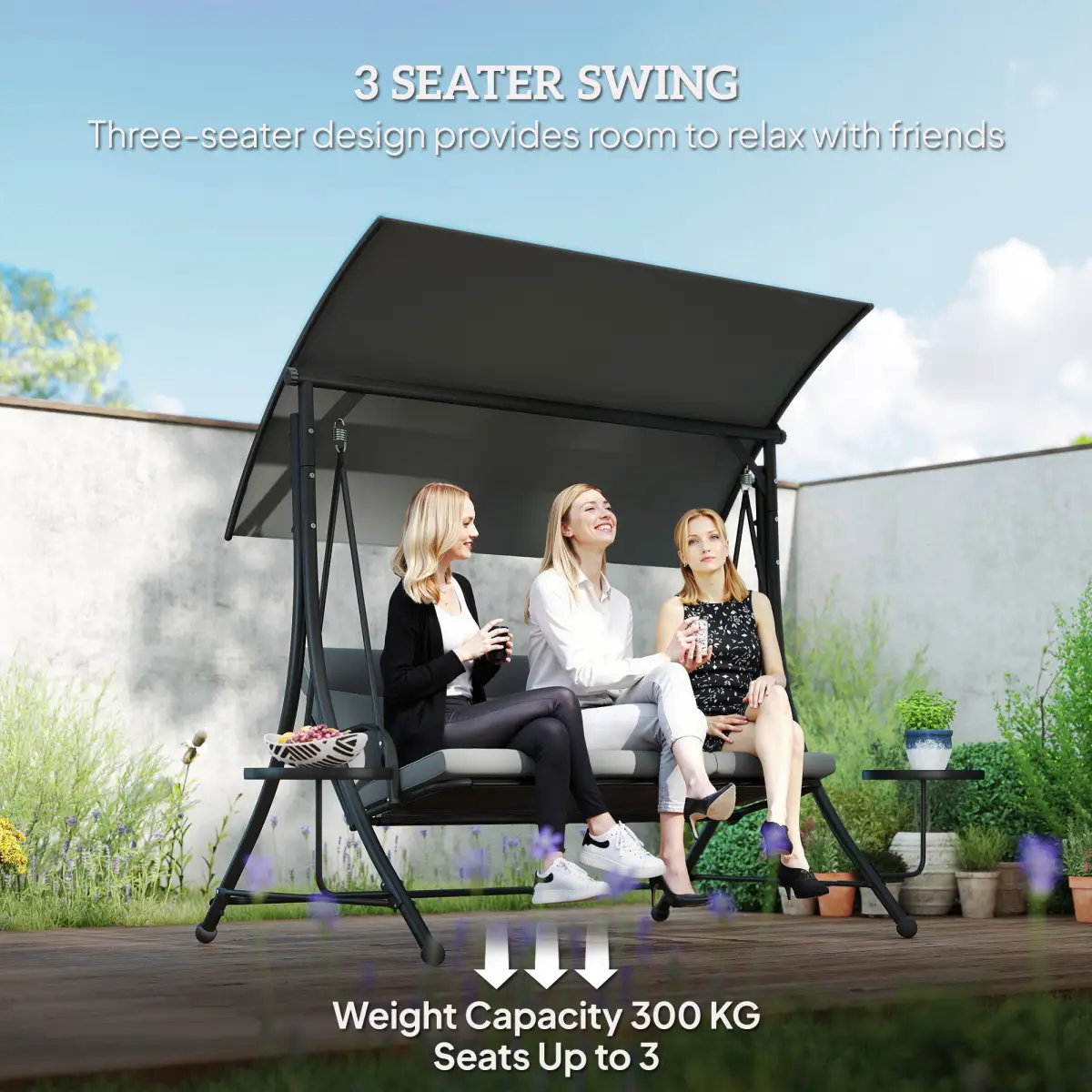 Outsunny Outsunny 3 Seat Garden Swing Chair Steel w/ Adjustable Canopy and Coffee Tables - Hammocks