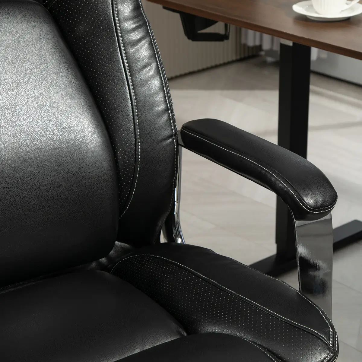 HOMCOM HOMCOM Faux Leather Desk Chair with Adjustable Height, 227kg 500LBS, Black - Office Chair