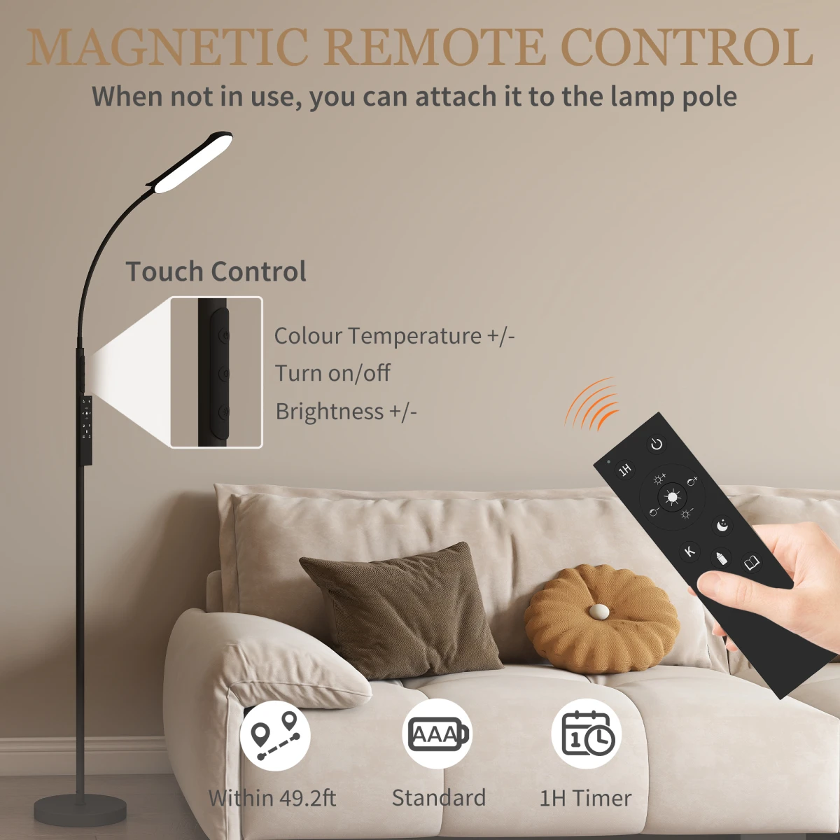HOMCOM HOMCOM LED Floor Lamp with Magnetic Remote Control for Living Room - Lamp