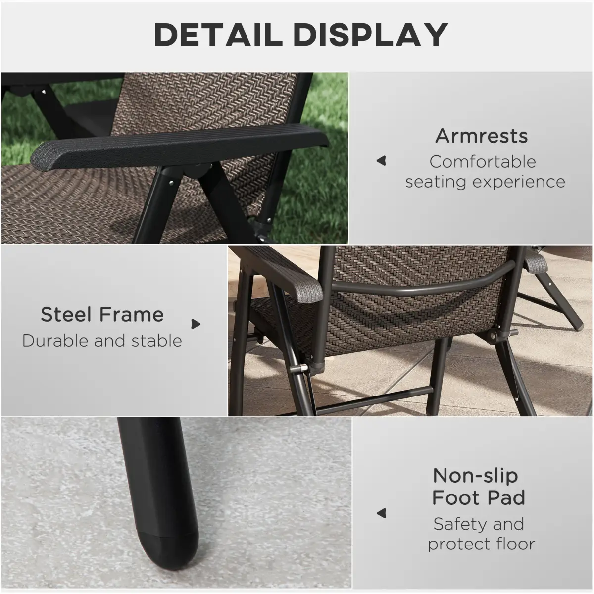 Outsunny Outsunny Set of 4 Outdoor Rattan Folding Chair w/ Adjustable Backrest Brown - Folding Chairs