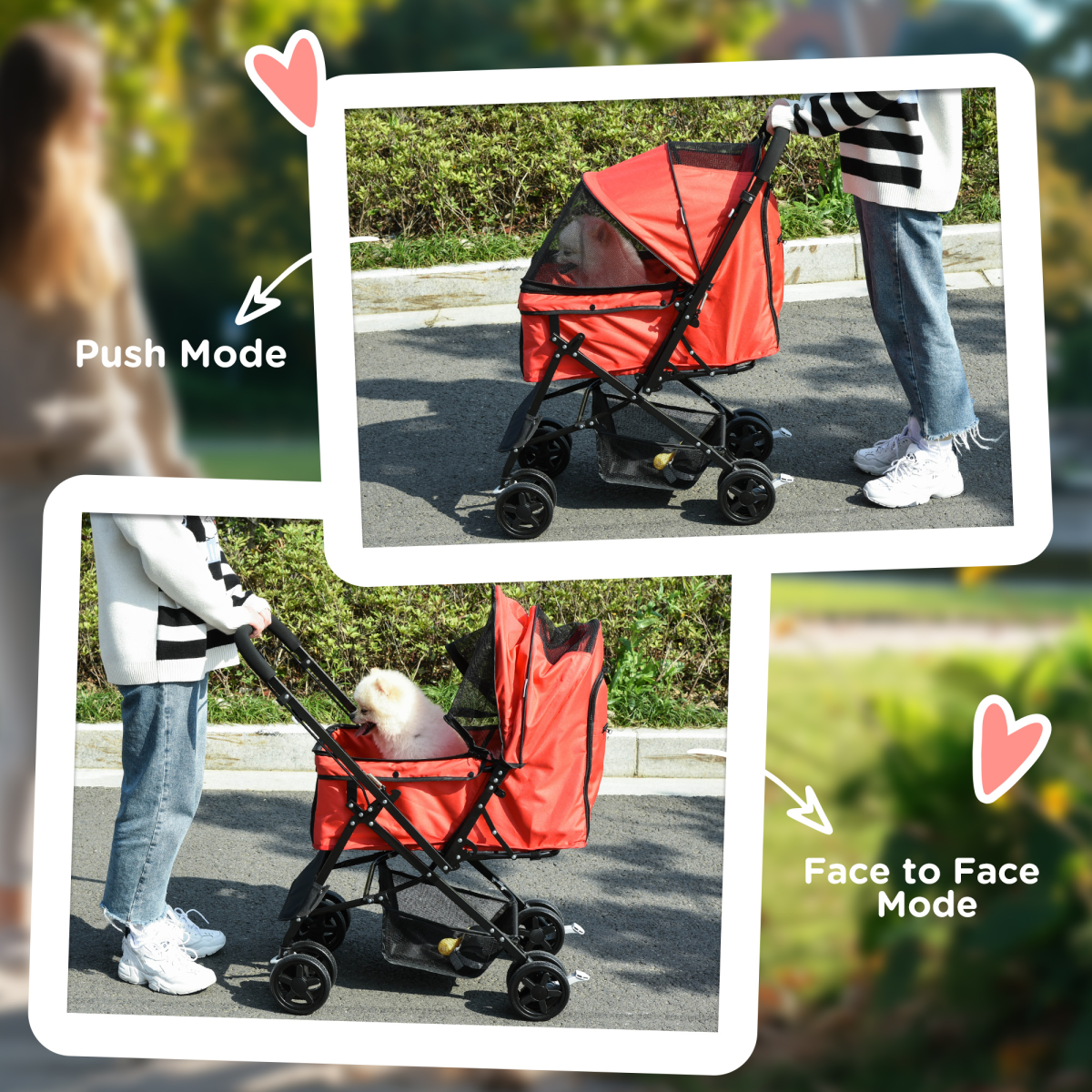 Pet Stroller Foldable Travel Dog Cat Carriage w/ Reversible Handle Brake Basket - from Unbranded