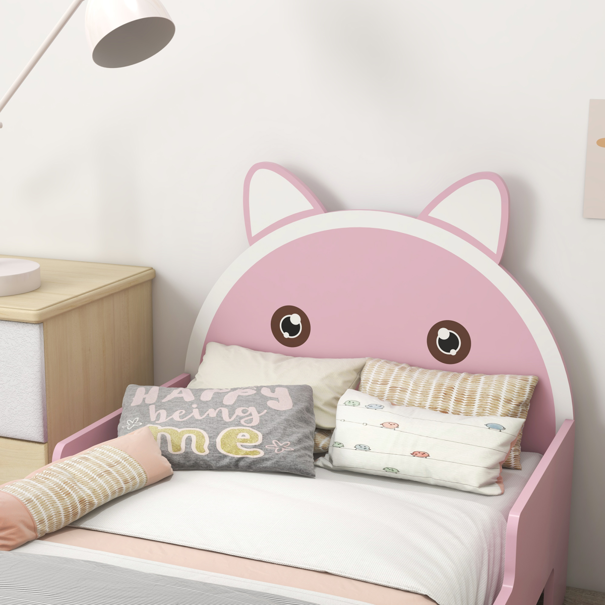 ZONEKIZ Toddler Bed Frame Cat Design Kids Bed with Guardrails - Pink - from ZONEKIZ