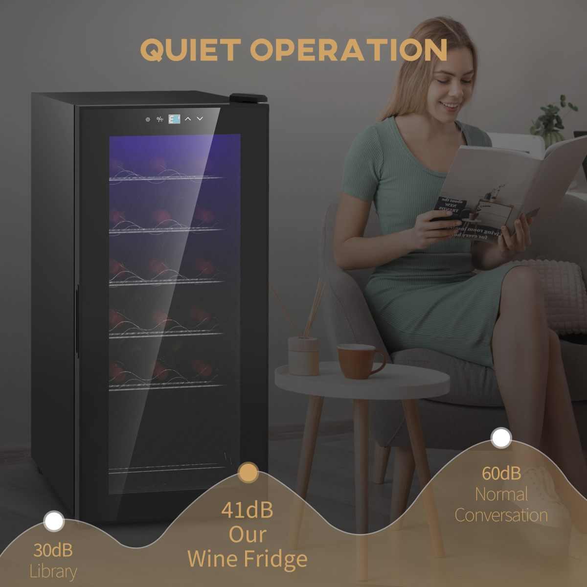 HOMCOM 50L Undercounter Wine Cooler Fridge with LED Light Glass Door 18 Bottles - from HOMCOM