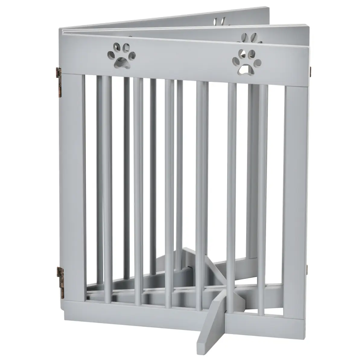 Pawhut Freestanding Pet Gate 4 Panel Folding Wooden Dog Barrier w/ Support Feet - Pet Gate
