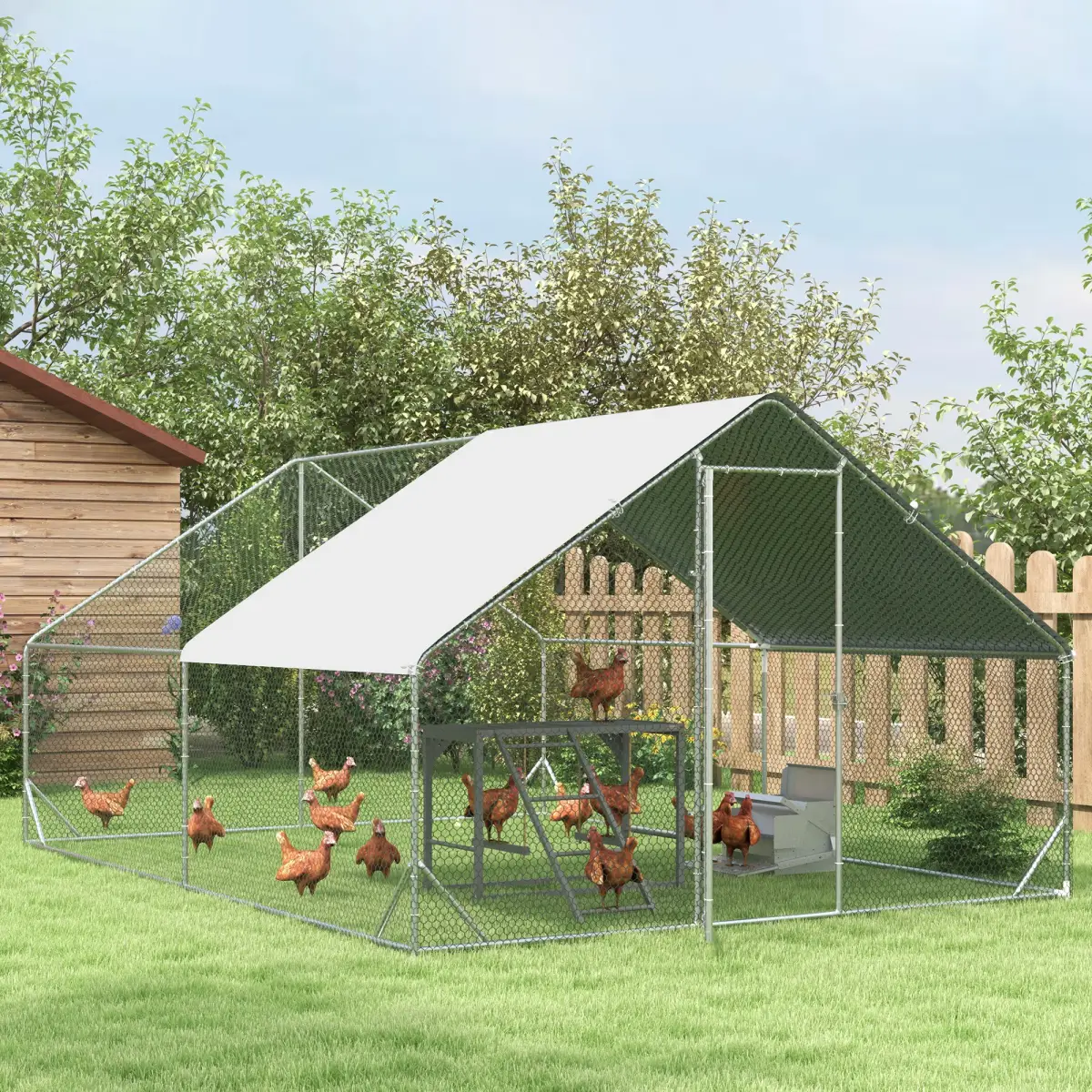 PawHut PawHut Chicken Activity Play Chicken Coop with Swing Set for 3-4 Birds, Grey - Chicken Coop
