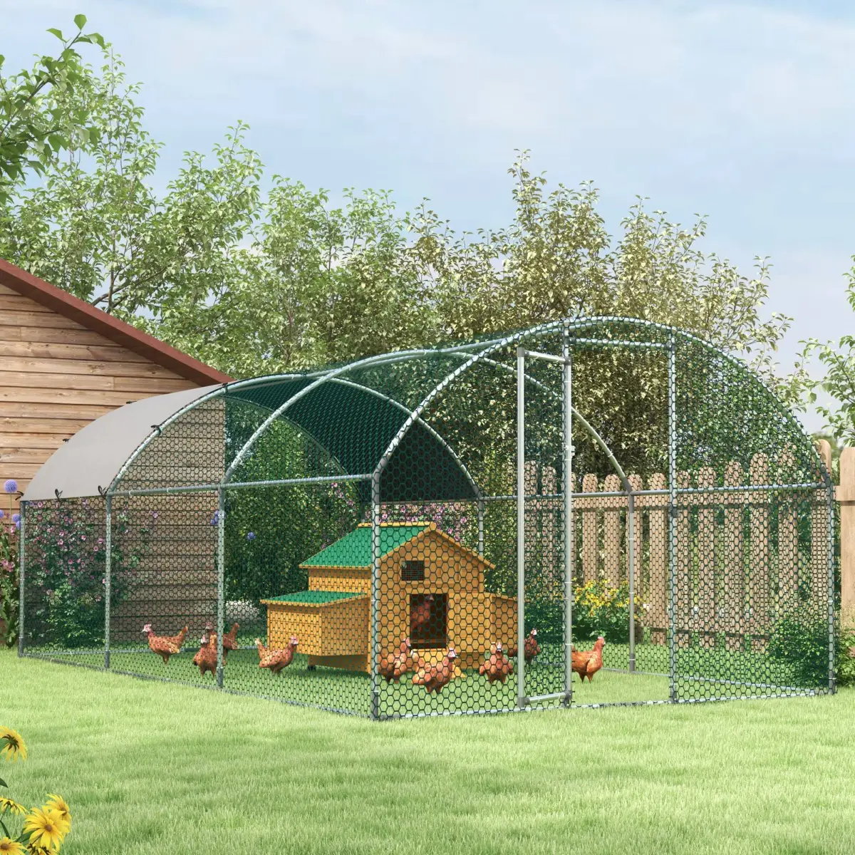 PawHut PawHut Walk-In Chicken Run Galvanised Chicken Coop with Cover 2.8 x 1.9 x 2m - Chicken Coop