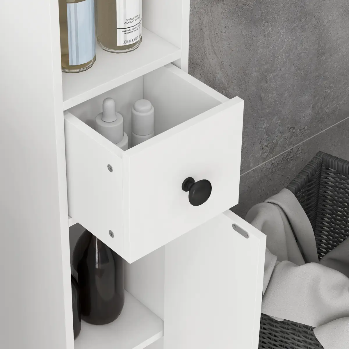 kleankin Kleankin Slim Bathroom Cabinet, Toilet Roll Storage w/ Open Shelves, White - Display Cabinet