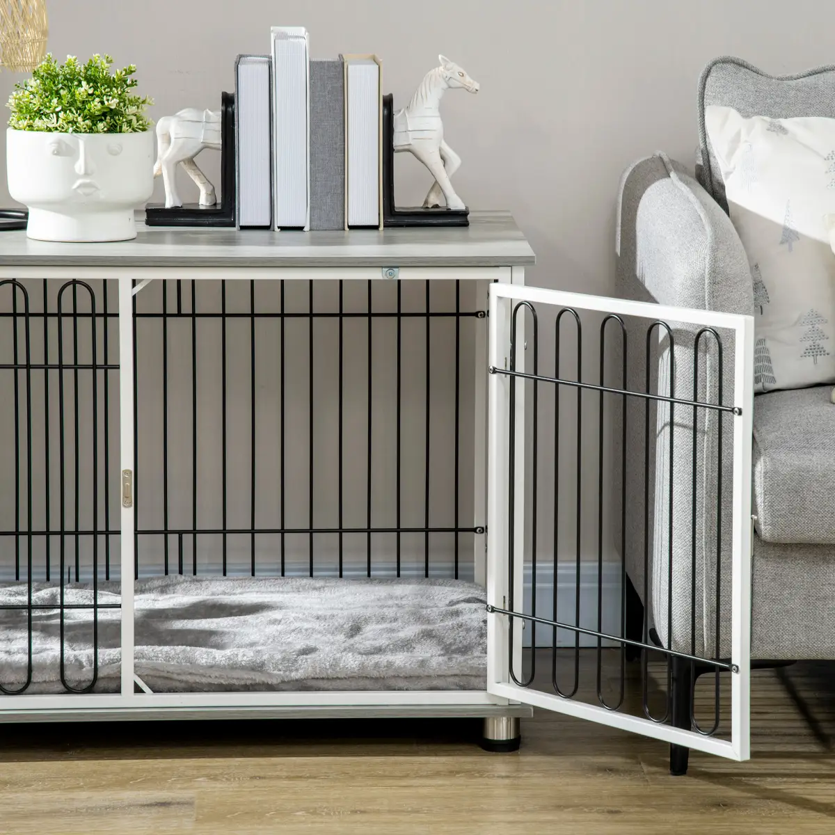 PawHut PawHut Dog Crate Furniture End Table w/ Soft Washable Cushion, Lockable Door - Dog Crate