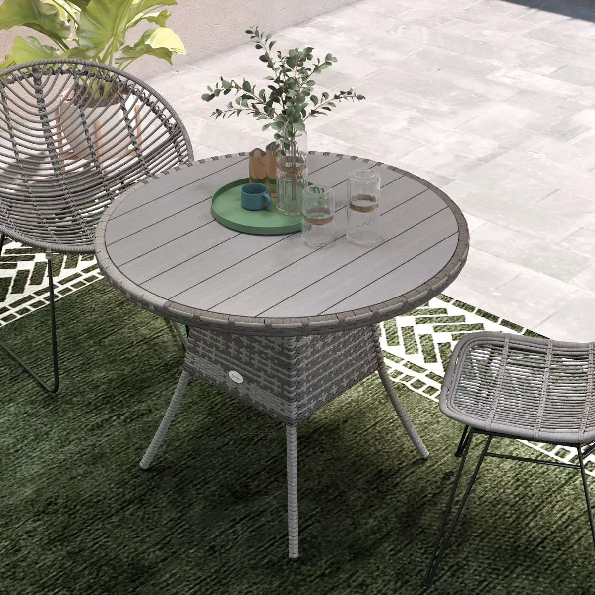 Outsunny Outsunny Outdoor PE Rattan Dining Table w/ Wood-plastic Composite Top, Grey - Garden Table