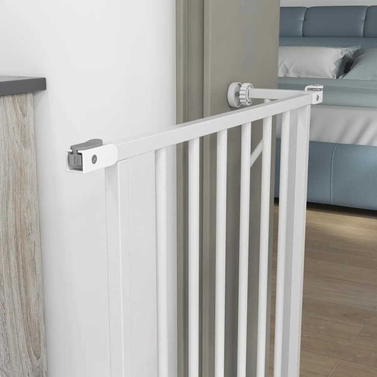 PawHut PawHut Dog Gate Wide Stair Gate w/ Door Pressure Fit, 75-85W cm, White - Pet Gate