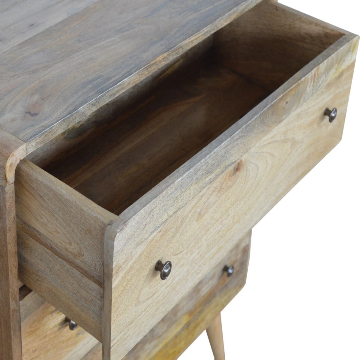 Artisan Chest 4 Drawer Solid Mango Wood Curved Oakish Finish with Nordic Legs for Bedroom Storage by Artisan Furniture
