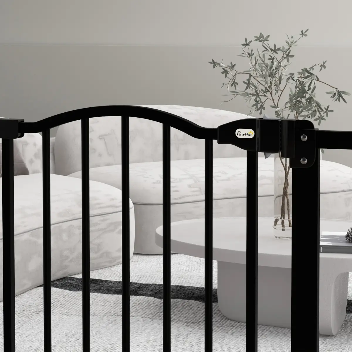 PawHut PawHut 74-80cm Adjustable Metal Pet Gate Safety Barrier w/ Auto-Close Black - Pet Gate