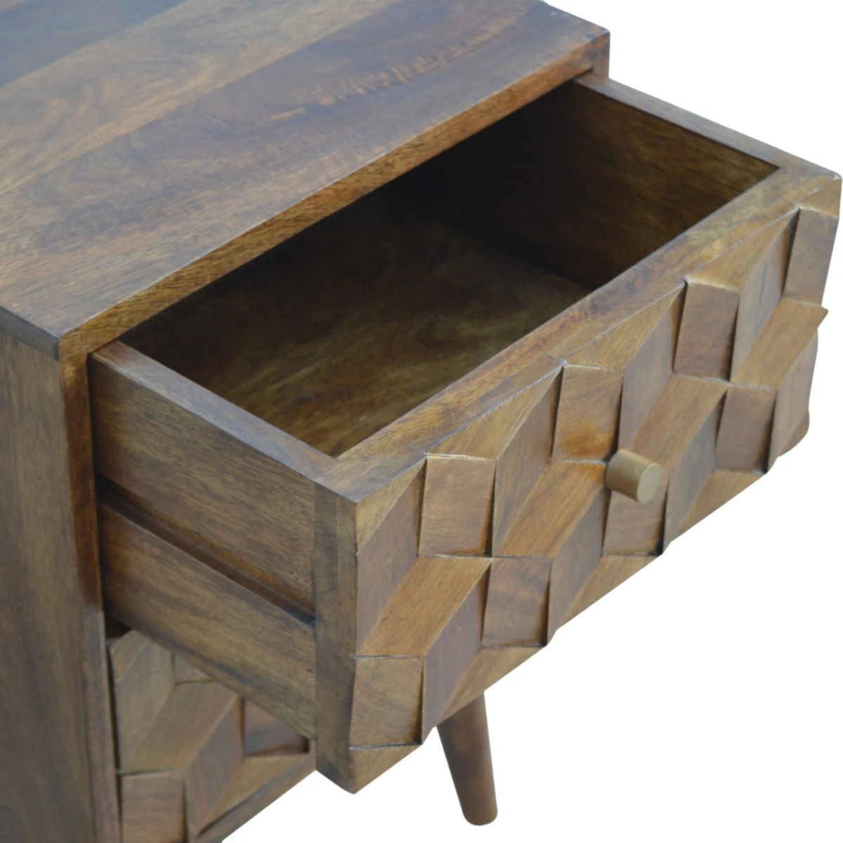 Artisan Solid Mango Wood Bedside Table Hand Carved Cube Drawer Fronts Bedroom Decor by Artisan Furniture