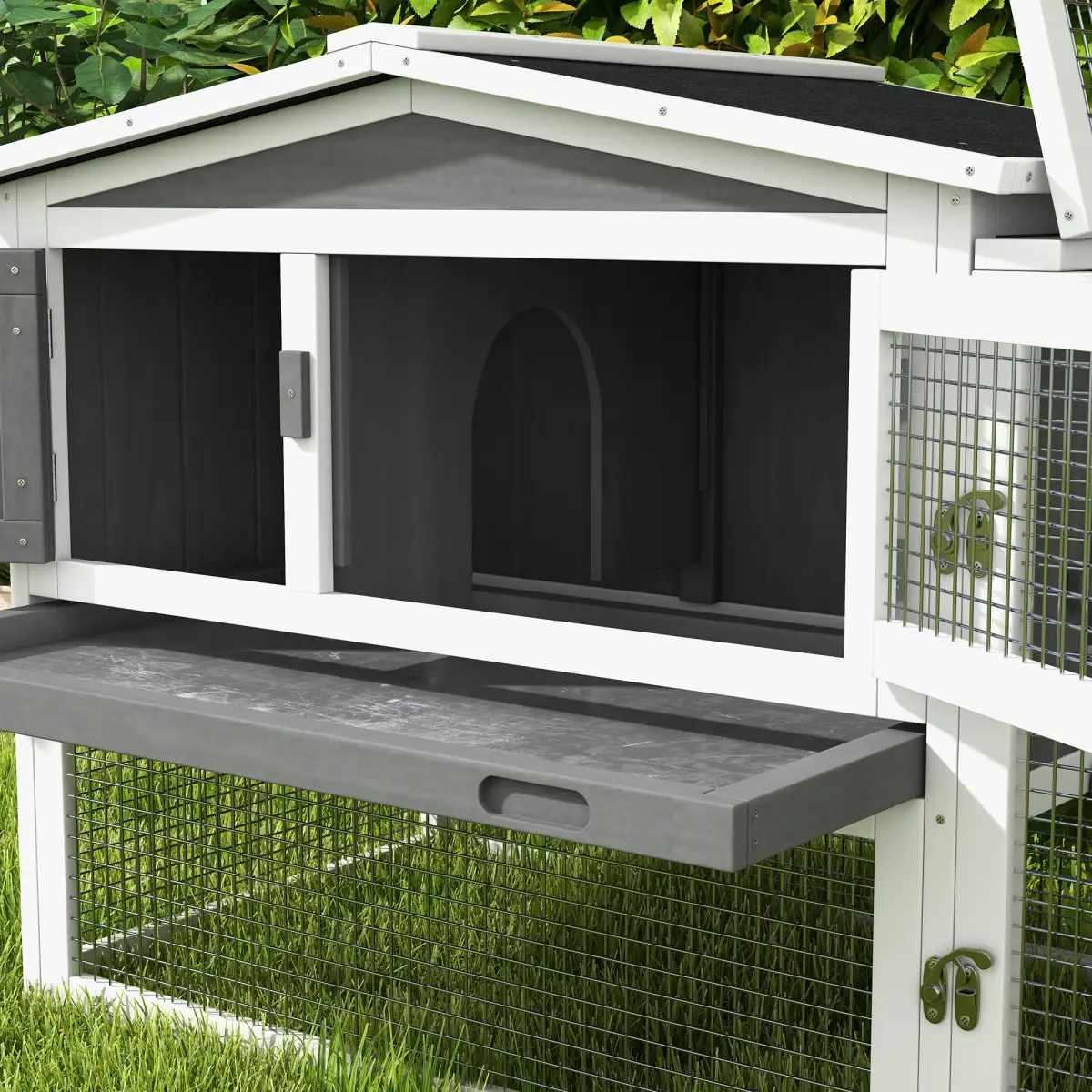 PawHut PawHut Rabbit Hutch and Run Outdoor w/ Sliding Tray Hay Rack Ramp, 156x58x68cm - Rabbit Hutch