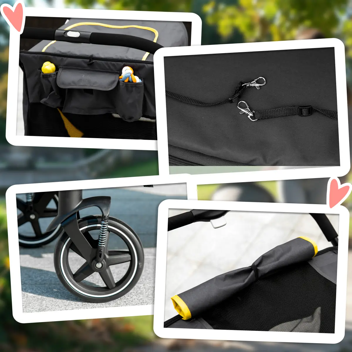 PawHut PawHut Foldable Dog Carriage w/ Universal Wheels, Shock Absorber - Grey - Pet Carrier