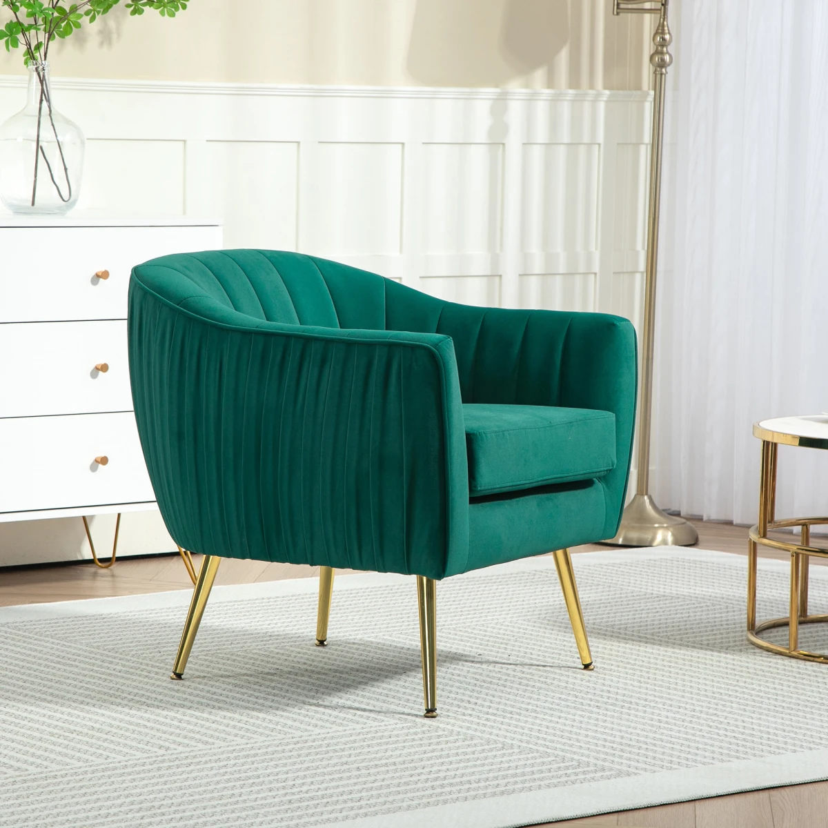 HOMCOM Deluxe Velvet Arm Chair Single Compact Gold Leg Living Room - Armchair