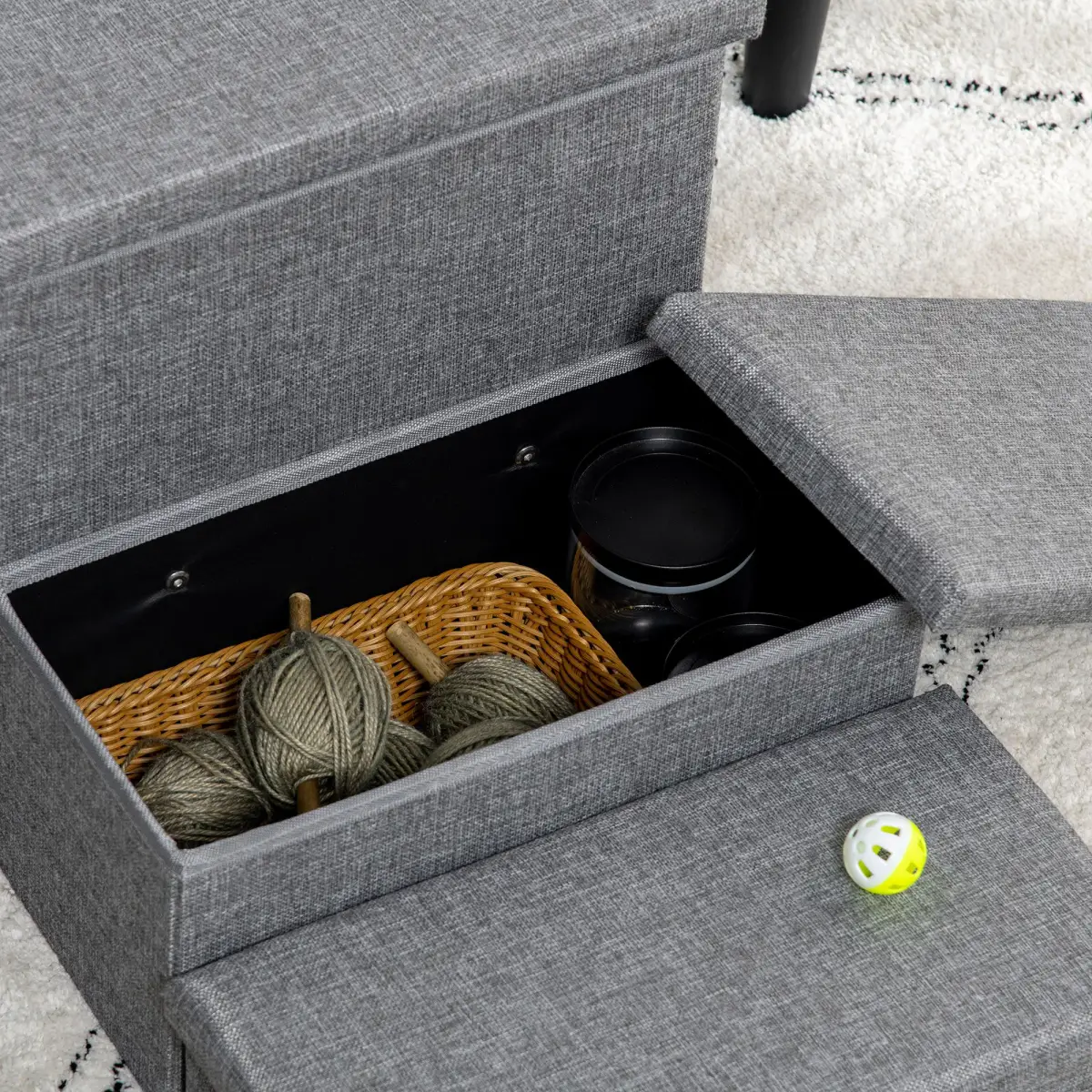 PawHut PawHut 3 Step Dog Steps with Storage Boxes, Cat Stairs for Bed Sofa, Light Grey - Dog Steps