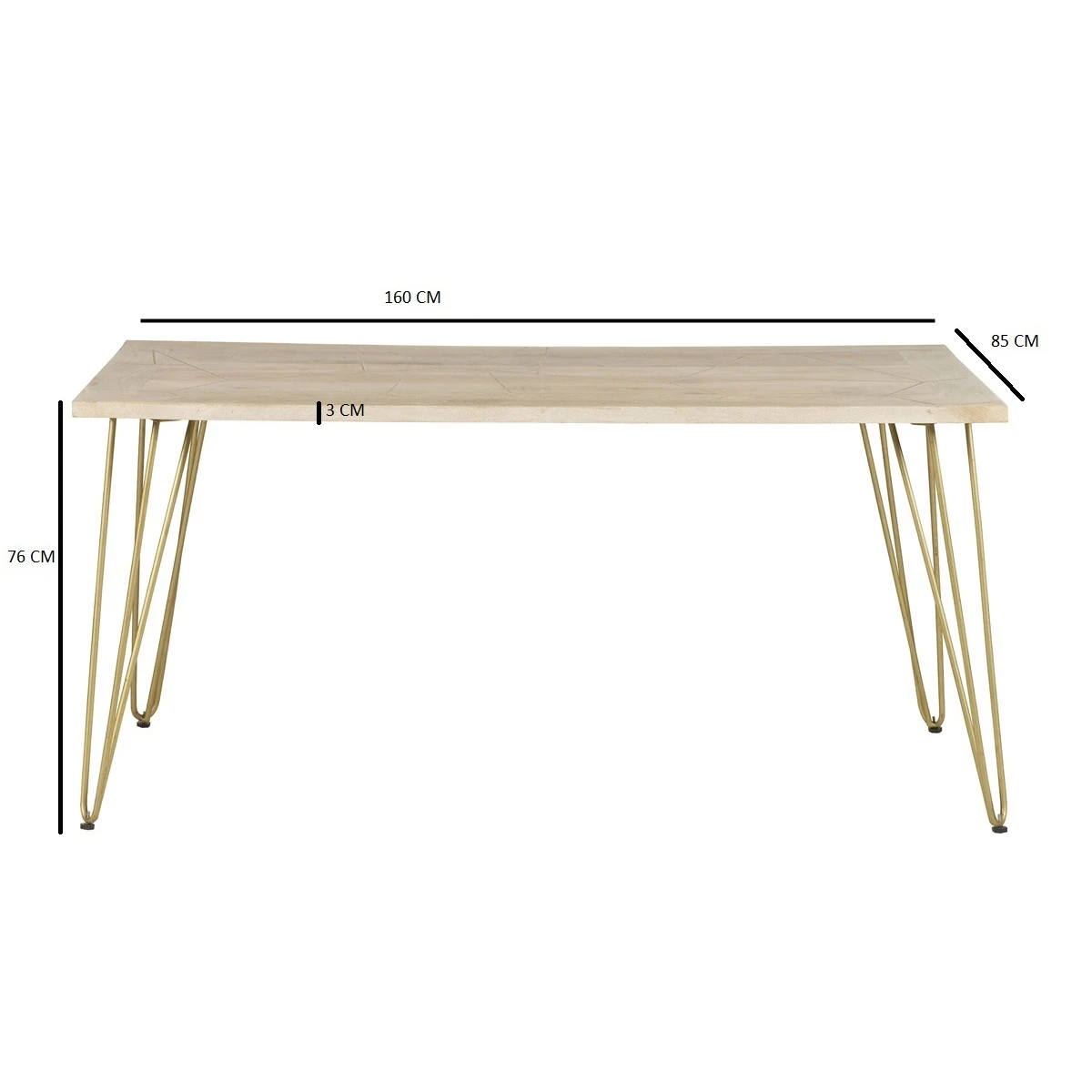 Premium Dining Table Light Gold Metal Inlay Angled Legs by Indian Hub