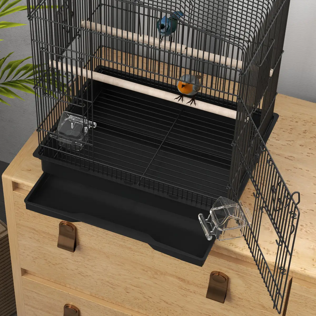 PawHut PawHut 59cm Large Bird Cage with Stand, Perches, Food Bowls, Swing, Black - Bird Cage