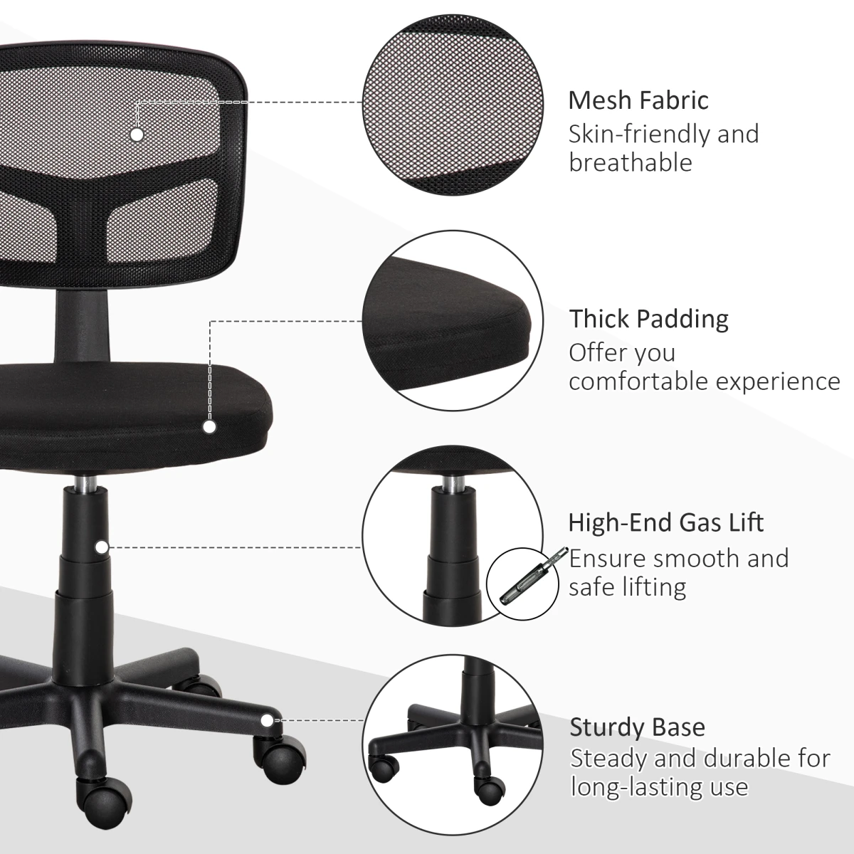 Vinsetto Office Chair Small Armless Ergonomic Breathable Mesh Back For Small Home Office by Vinsetto