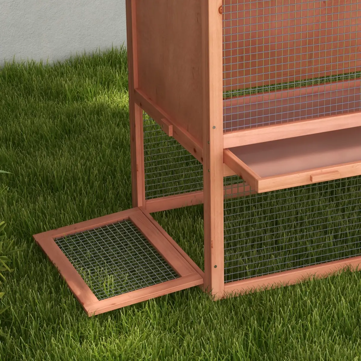 Pawhut 2 Tier Wood Rabbit Hutch Water Resistant Asphalt Roof Ramp 144 x 64.5 x 100 cm - Rabbit Hutch