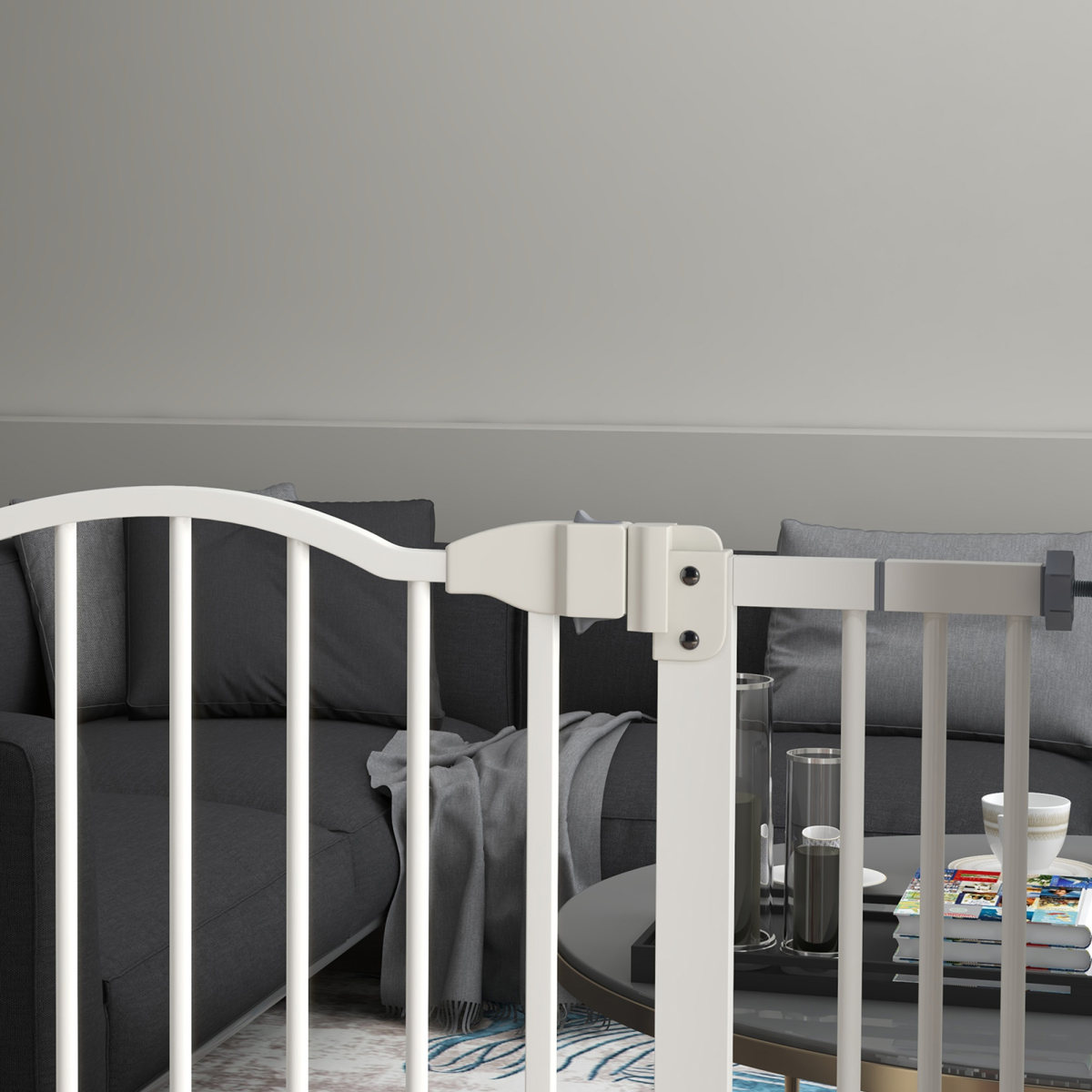 PawHut 74-80cm Adjustable Metal Pet Gate Safety Barrier w/ Auto-Close White - from PawHut