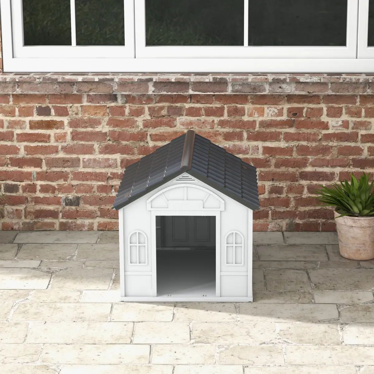 PawHut PawHut Weather-Resistant Dog House, Puppy Shelter for Medium Dogs - Grey - Dog Kennel