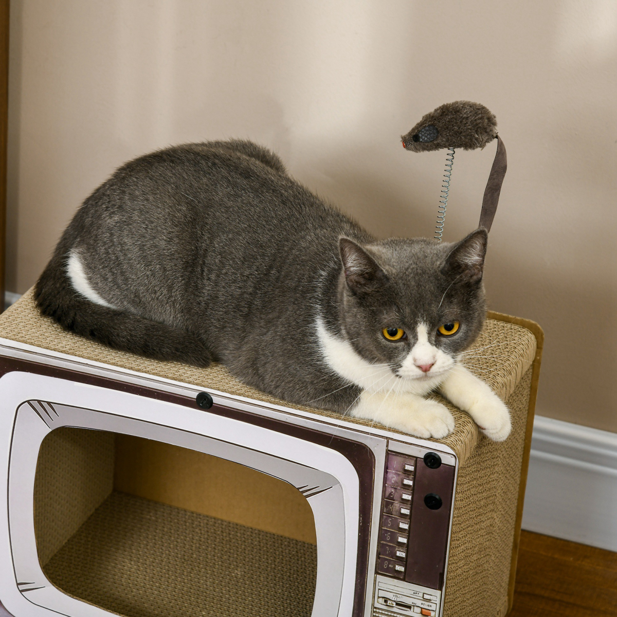 PawHut PawHut TV-Shaped Cardboard Cat House with Scratcher, Catnip, Toy Rat - Cat House