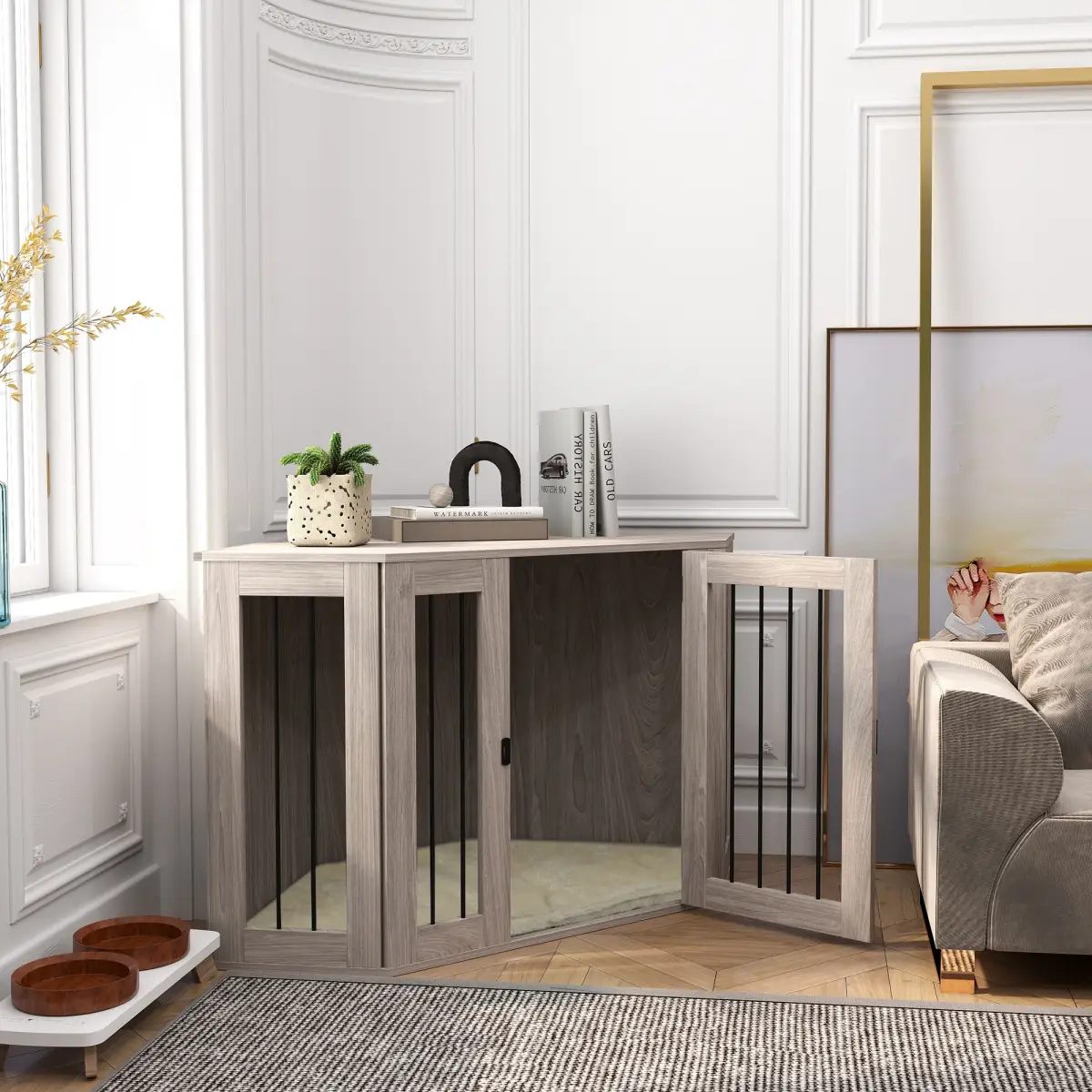 PawHut PawHut Dog Crate Furniture for Large Dogs w/ Cushion, Door - Walnut Brown - Dog Crate