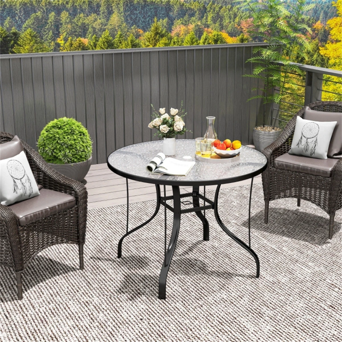 N/A HomeSym Round Glass Table UmbrellaHole Outdoor - Coffee Table