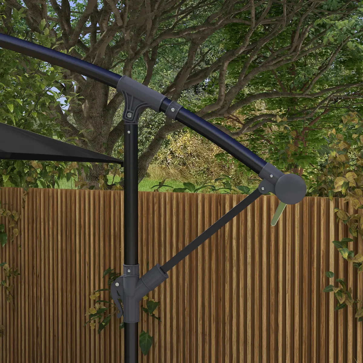 Outsunny Outsunny 3 m Cantilever Parasol with Cross Base, Crank Handle, 6 Ribs, Black - Parasol