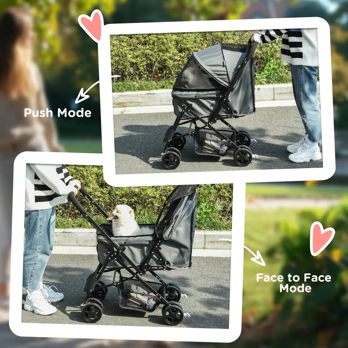 PawHut PawHut Pet Stroller Dog Foldable Travel Carriage with Reversible Handle, Grey - Pet Carrier