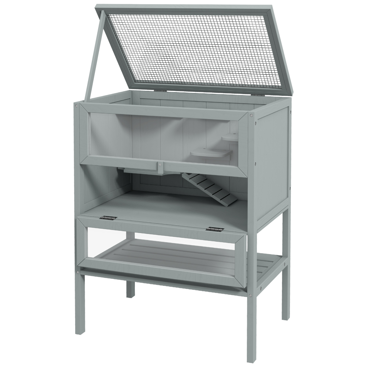 PawHut Wooden Hamster Cage w/ Storage Shelf, Openable Top for Gerbils, Grey - from PawHut