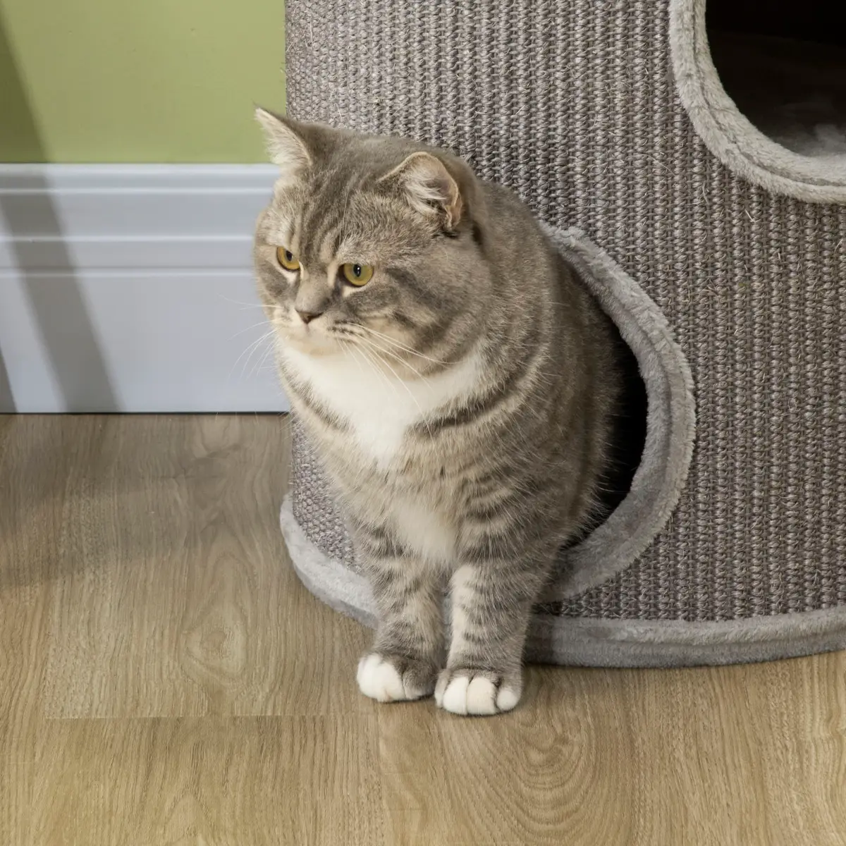 PawHut Cat Barrel Kitten Tree Tower for Indoor Cats, Covered with Sisal, Cosy Platform - Cat Tree