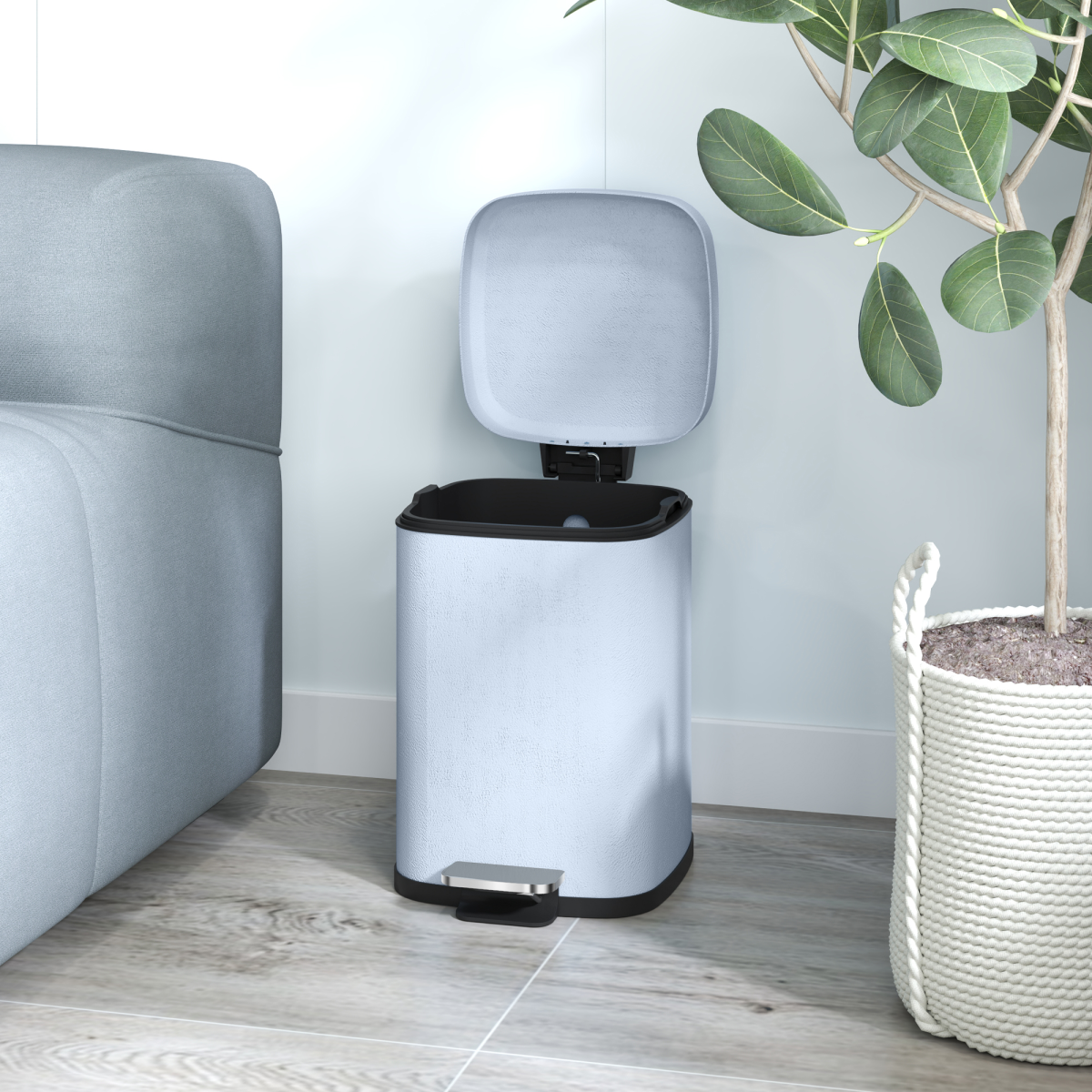 HOMCOM 12L Kitchen Pedal Bin, Metal Rubbish Bin with Soft-close Lid, Light Blue - from HOMCOM
