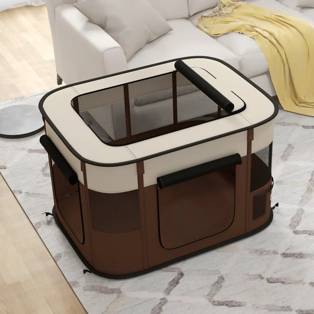 PawHut PawHut Portable Dog Pen for Puppies, Rabbits, Kittens, Guinea Pigs - Brown - Pet Playpen